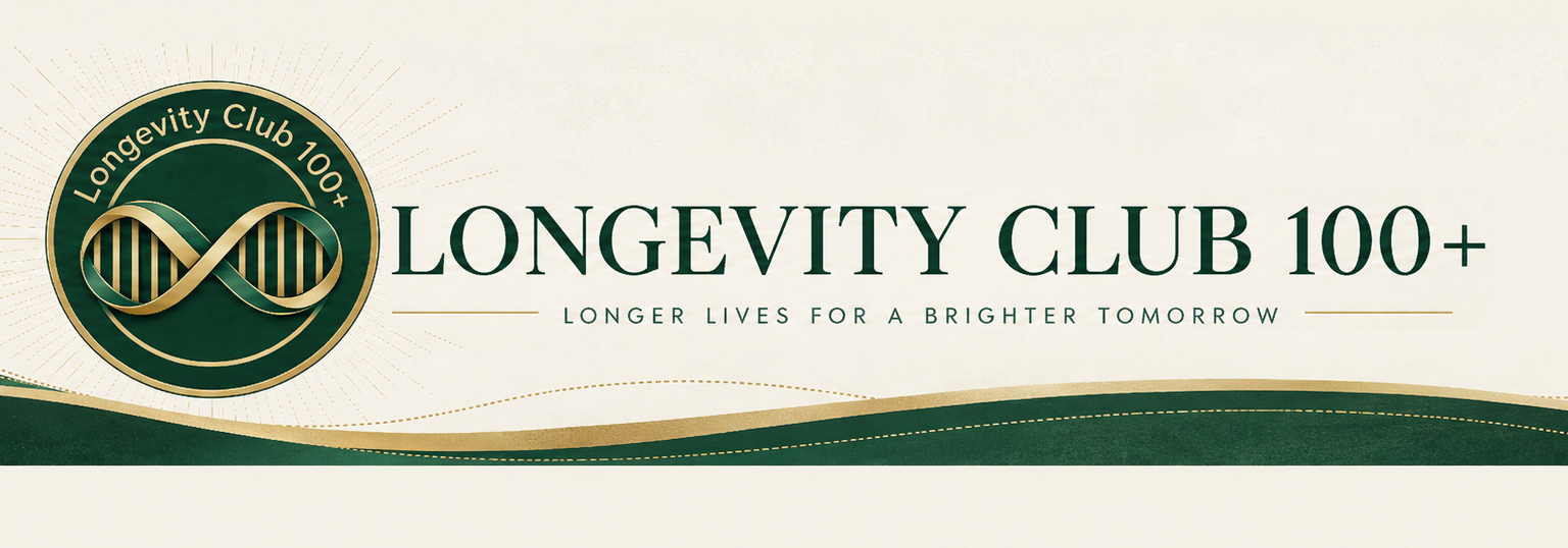 Longevity Club 100+ – klubbens logotyp och baner